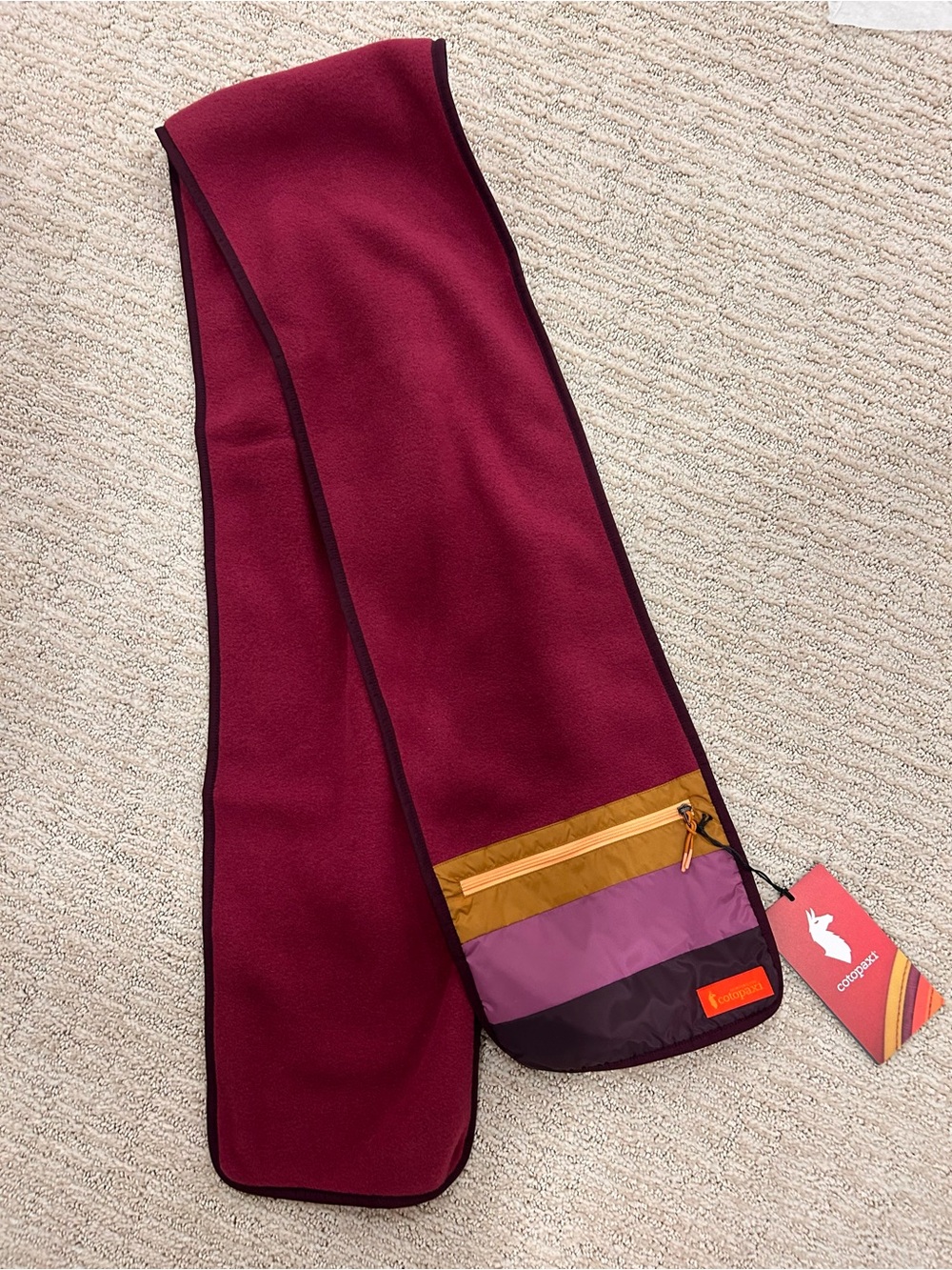 New Cotopaxi Maroon Fleece Scarf with Multi-Color Pocket